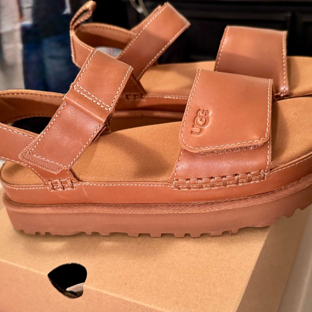 UGG  Brown Sandals. Wore once.  Size 8 women’s.  In original box.  Like new.